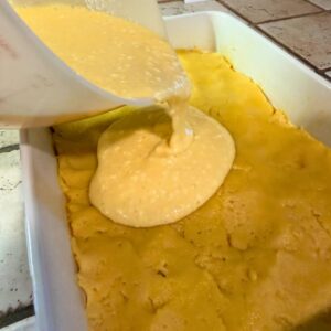 pour topping over cake base
